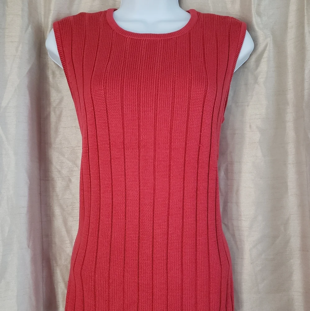 NWOT Talbots pink red sleeveless 100% silk cable knit sweater blouse Women Large - Picture 3 of 5